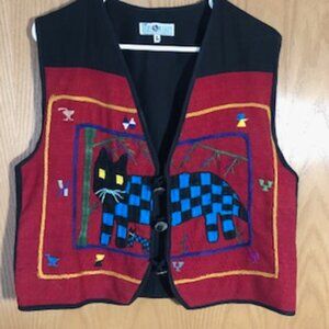 Red, Black, Blue Embroidered Cat Vest The Daily Planet Size Large